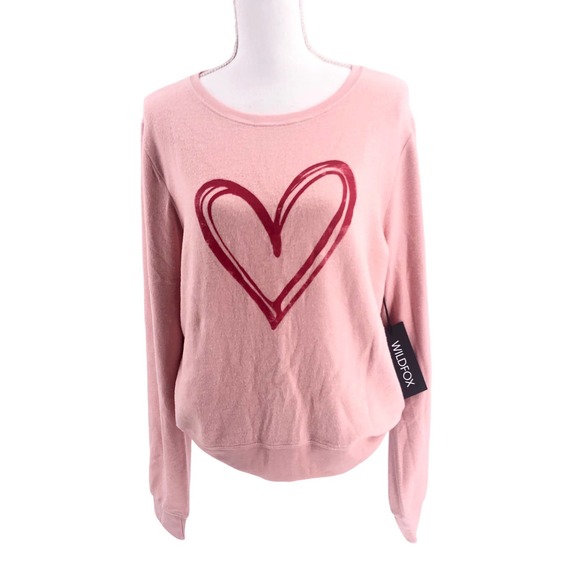 Wildfox NEW Women Size Medium Sketchy Heart Graphic Fleece Sweatshirt Pullover - Picture 1 of 8
